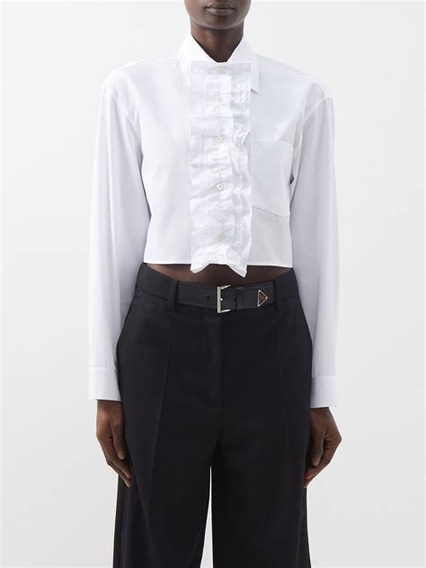 prada ruffled shirt|Prada cropped tops.